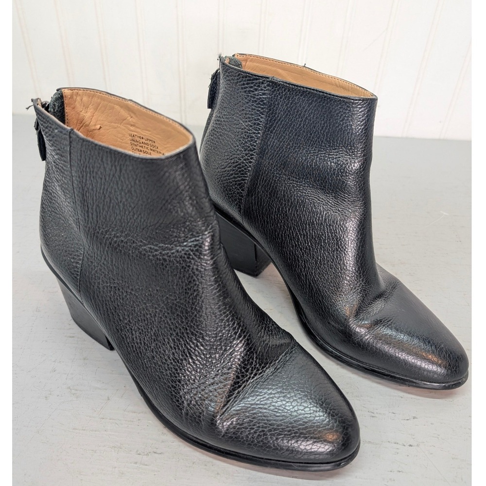 Banana Republic Black Pebbled Leather Ankle Boots Women's 8M Block Heel Moto
